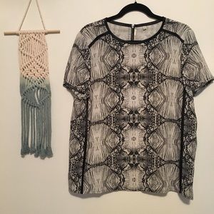 J BRAND Black Tan back zipper short sleeve blouse